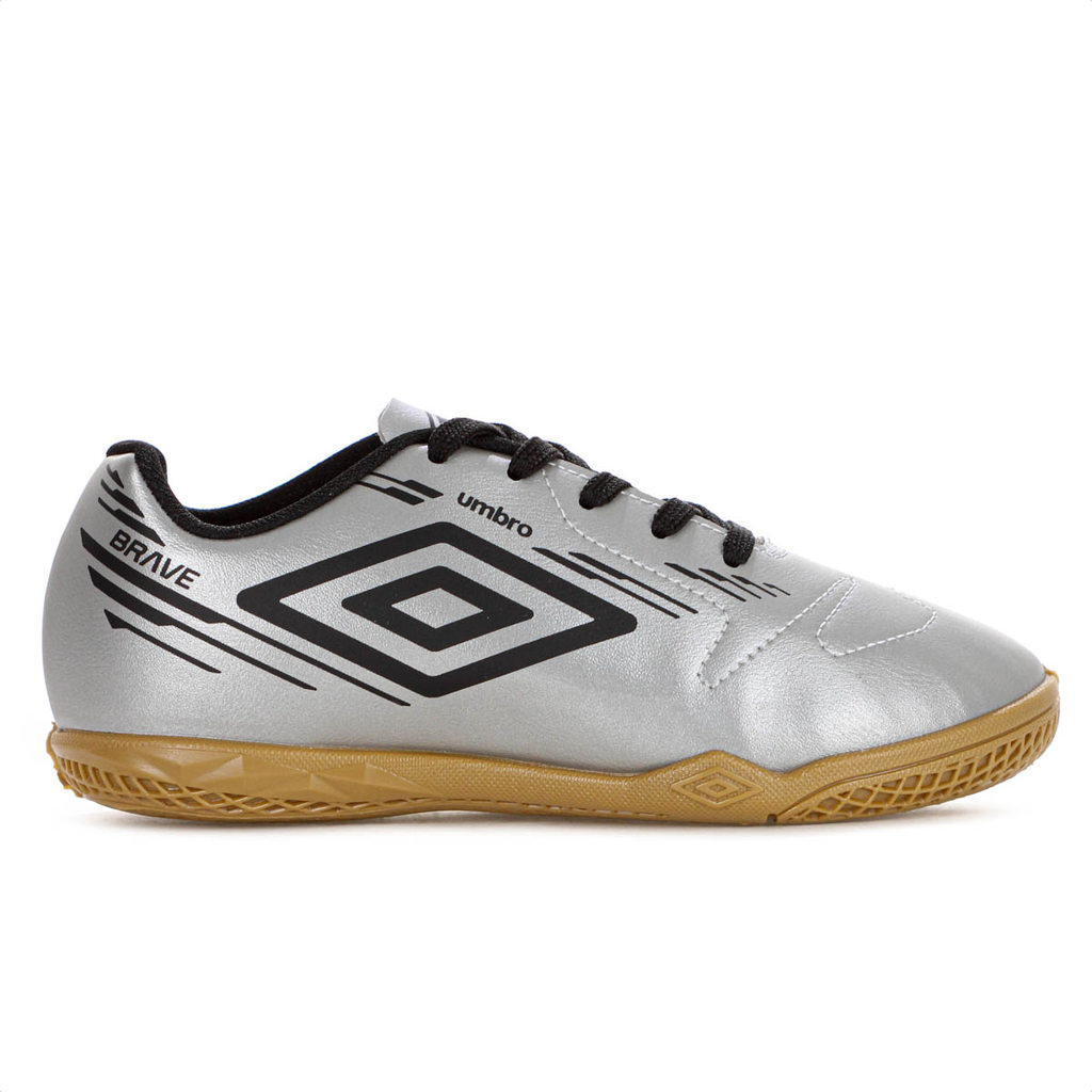 Chuteira Umbro Futsal Brave Jr Prata e Preto - Juvenil