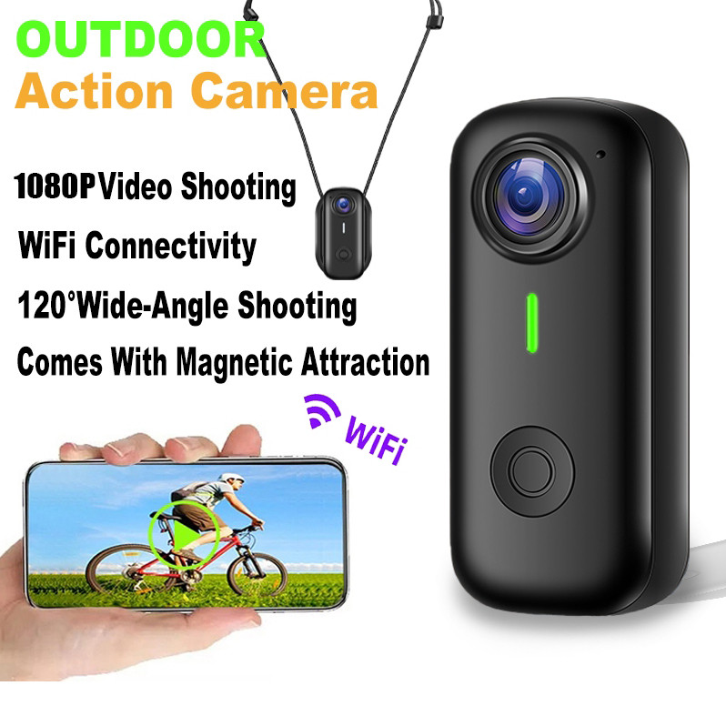 Mini câmera esportiva magnética 1080P 120° Gravador de ciclismo de Internet WiFi