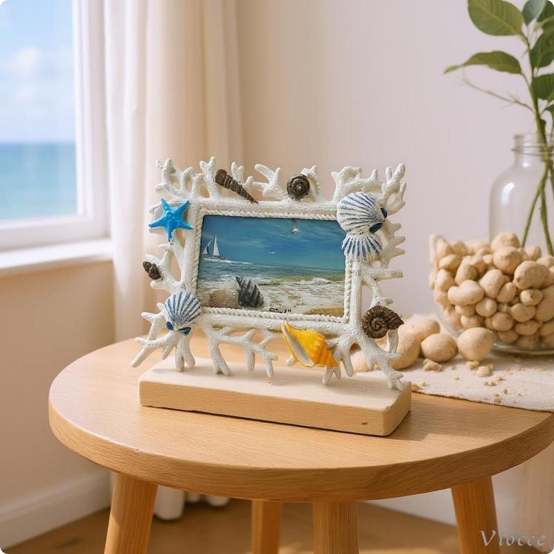 [Viocee] Moldura De Foto Coral Orientação De Paisagem À Beira-Mar Decoração De Mesa De Resina