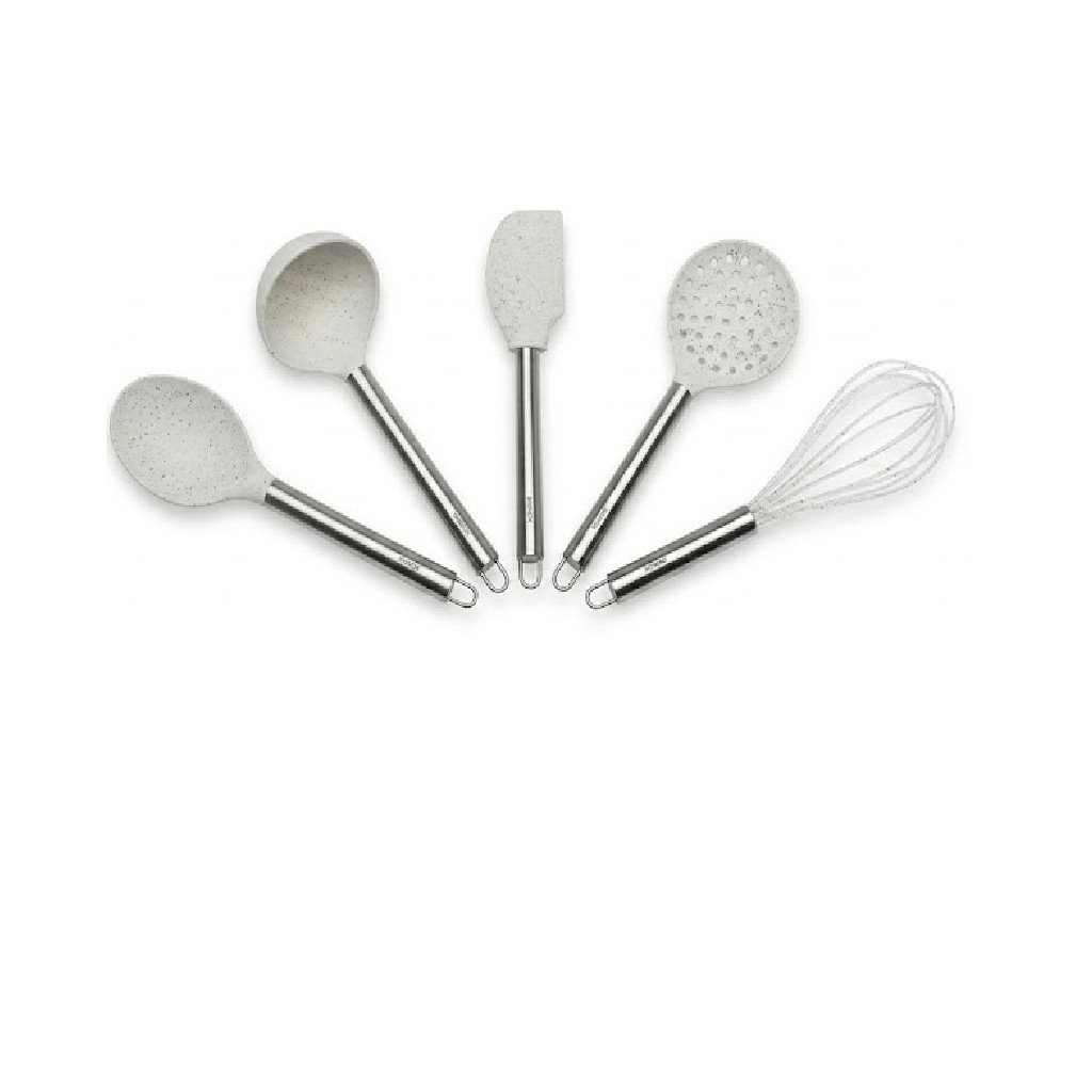 Kit Linha Duo Brinox - Colher, Espátula, Concha, Espumadeira, Fouet de Aço e Silicone