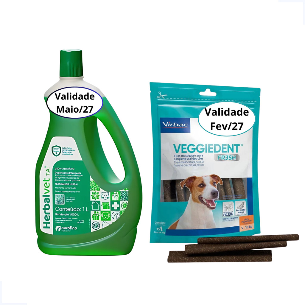 Kit Veggiedent e Herbalvet Anti Tártaro Cachorro Oral Pet Higiene Bucal Limpeza Animais Cães