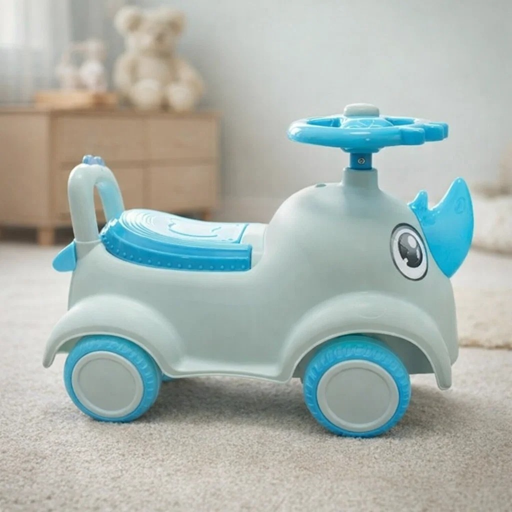 Andador Infantil Rinoceronte Azul Motinha Carrinho Brinquedo Criança Passeio Diversão