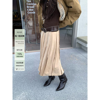 Maer MAR Outono Inverno Retro Camurça Irregular Drape Saia Plissada Feminina Comprimento Médio Fenda Saia Plissada