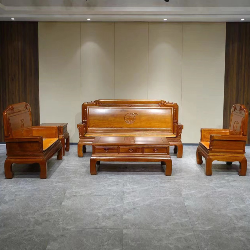 Estilo chinês jacarandá dourado mogno sala de estar sofá todo madeira maciça antigo médio grande apartamento abacaxi gra