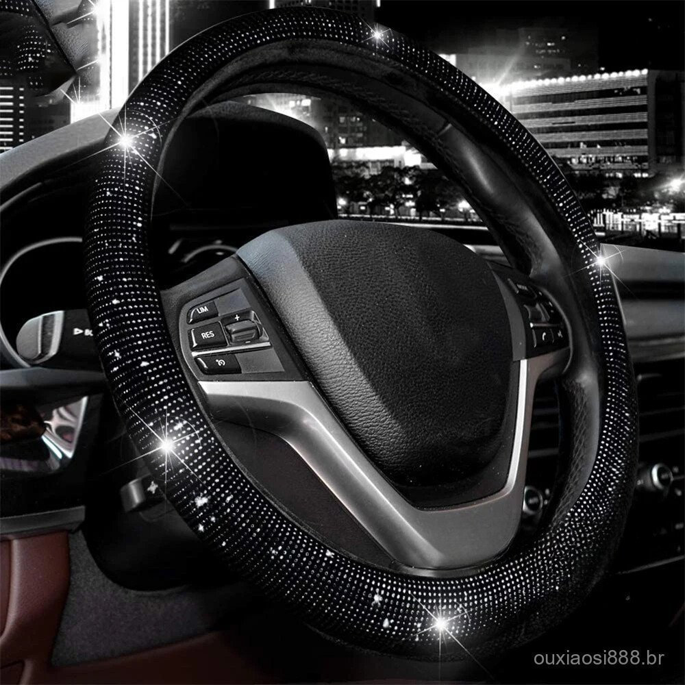 Capa Universal para Volante de 38CM com Strass, Antiderrapante e Respirável, Protetor de Volante de Carro com Cristais d