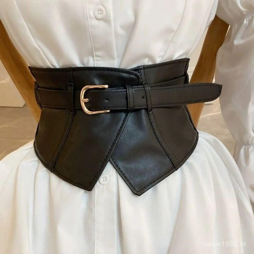Cinto Largo KODSP , Elástico De Couro PU , Elegante Vestido Espartilho De Cintura Emagrecedor De Cor Sólida Ajustável