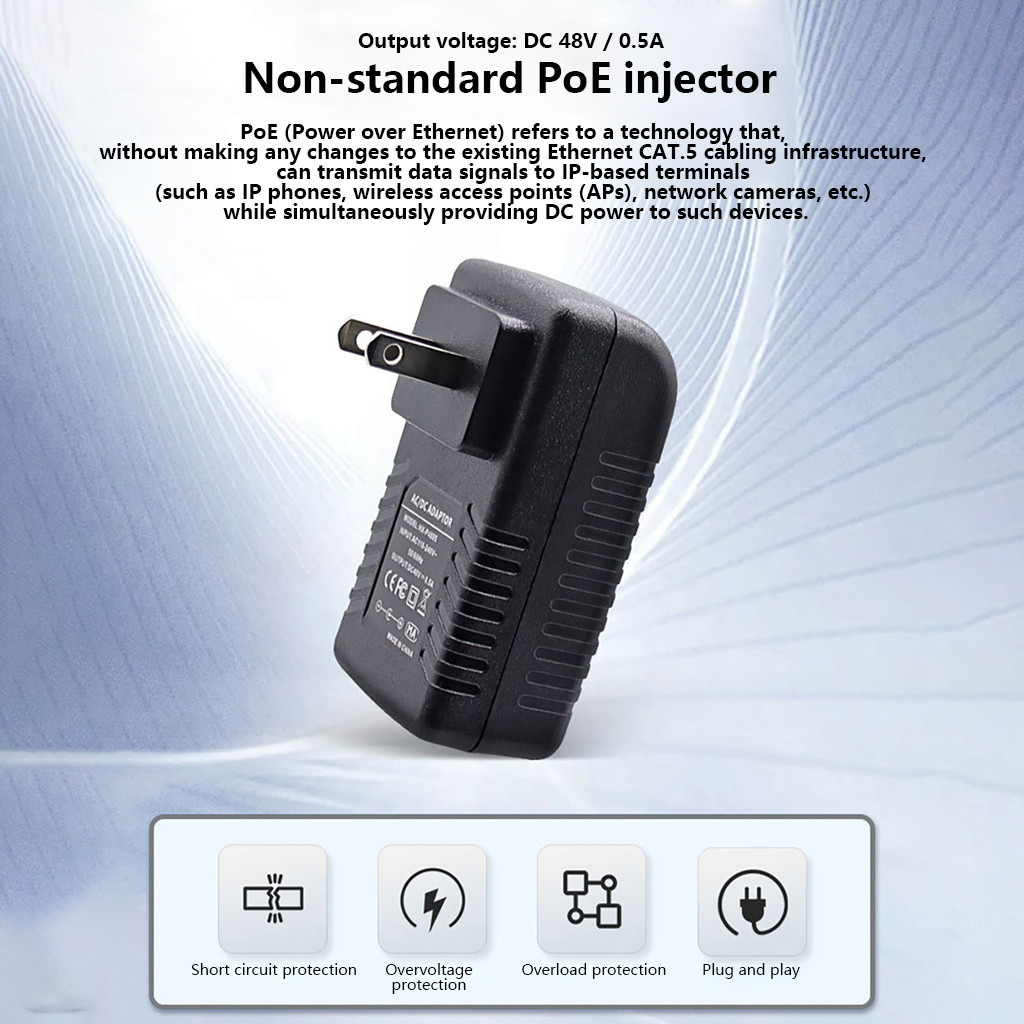 JMT DC 48V 0.5A Saída Carregador Não Padrão 100Mbps Velocidade Com Porta De Rede PoE/LAN Para Monitor Câmera Interruptor