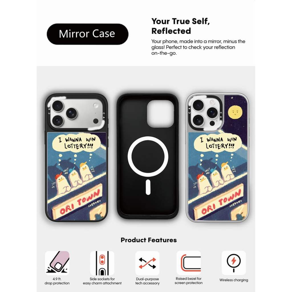 CASECASE X I WANNA WIN LOTTERY Capa Preta E Espelhada Prateada Com Sucção Magnética Para IPhone 17 Air 16 15 14 13 12 Pr