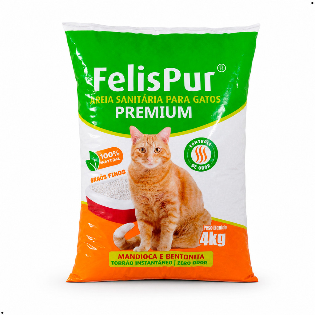 Areia Gato Premium Mandioca + Bentonita 4kg S/ Odor Felispur