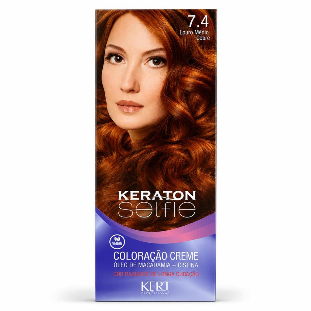 Coloração Creme Kert Keraton Selfie 7.4 Louro Médio Cobre