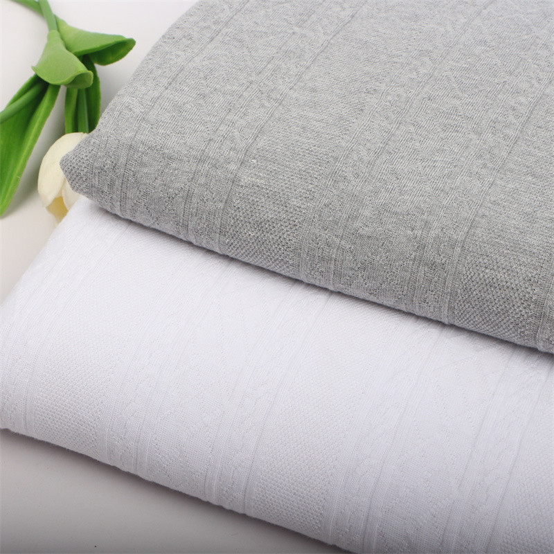 Branco cinza Jacquard malha poliéster algodão tecido camiseta vestido pijamas Cardigan respirável absorção de umidade ro