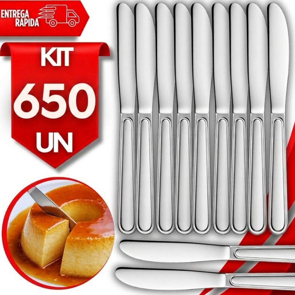 Jogo de Faca de Sobremesa Aço Inox 17,5Cm Doce Bolos Doceria Cozinha Buffet Restaurante Talheres Utensílios