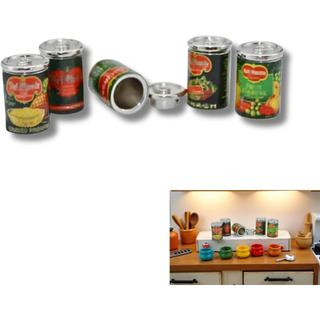 5 Peças de Latas Miniatura para Casa de Bonecas, Acessórios de Cozinha, Escala 1:12, Decoração de Casa de Bonecas e Comi