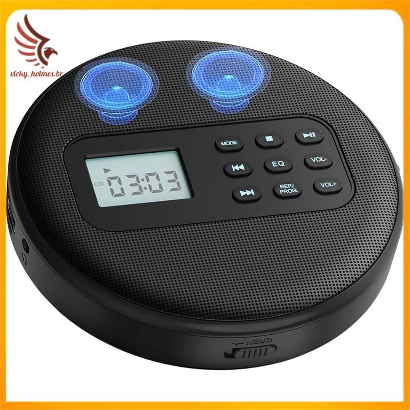 [vicky_holmes.br] Leitor De Cd Portátil Com Alto-Falantes E Fones De Ouvido Player Recarregável USB MP3 Discman Para Car