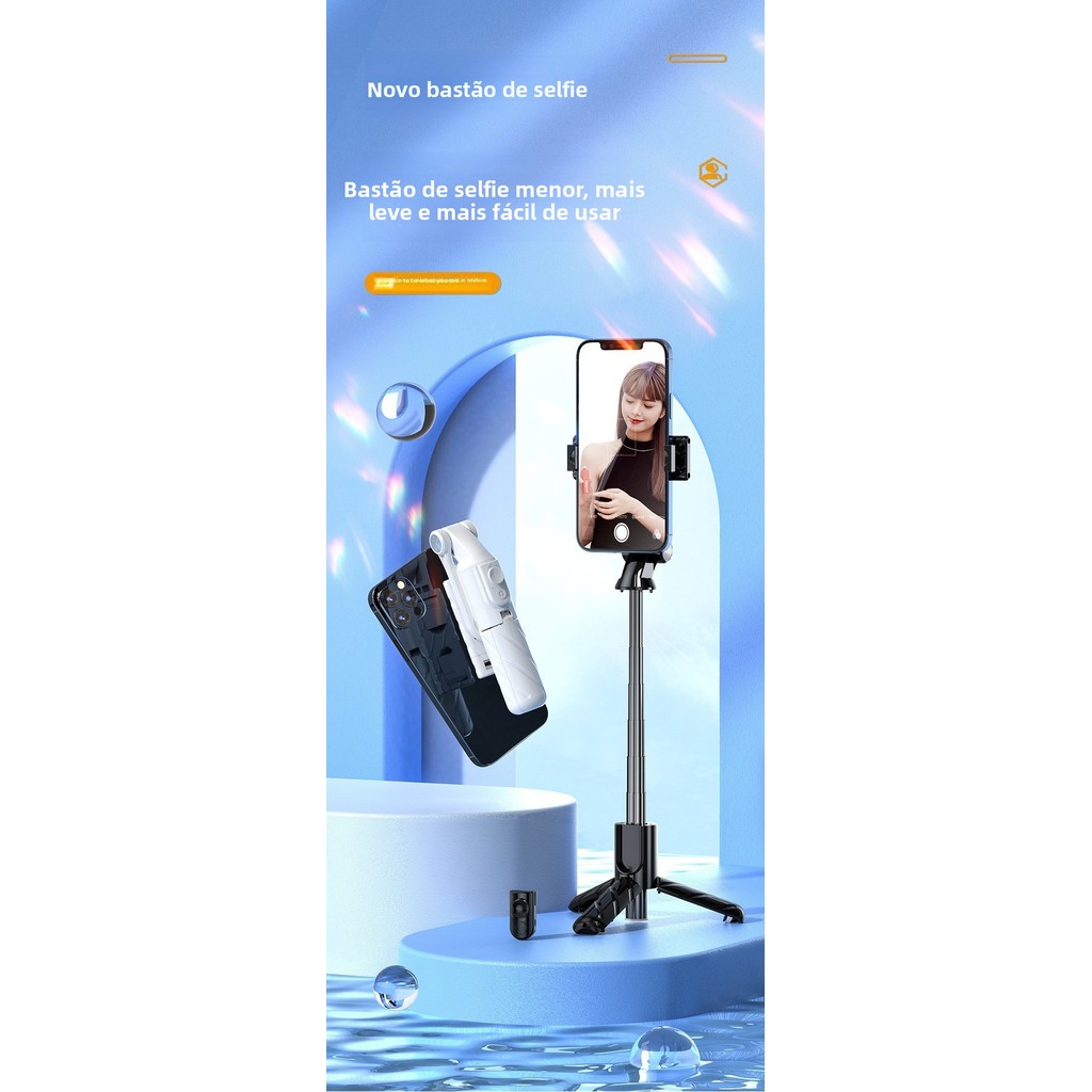 Mini Bluetooth Selfie Stick Tripé Integrado Portátil Anti-Shaking Suporte ao Vivo para Celular