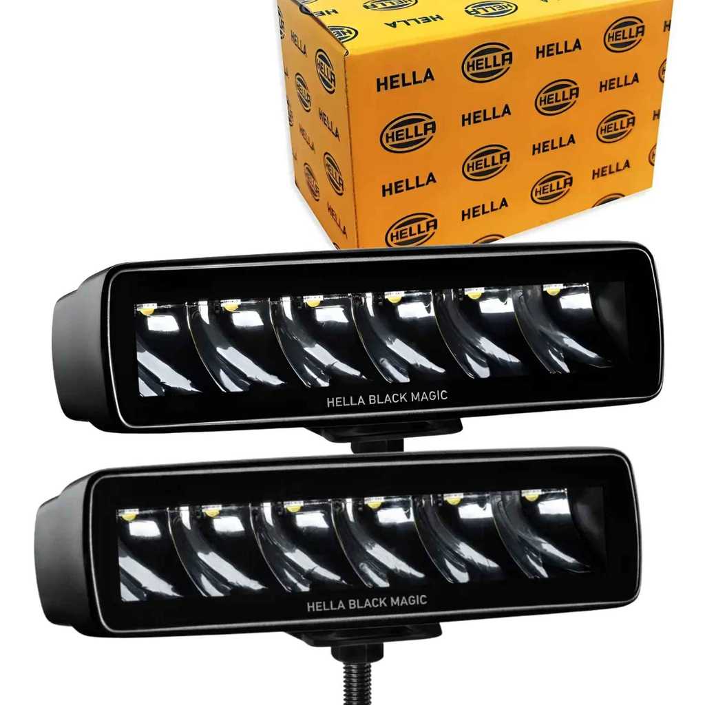 Par 2 Farol Auxiliar LED Hella Black Magic Mini Barra 6,2” 16cm 12V / 24V - 30W - Spot - Milha (Hella 2x1FB358176211)