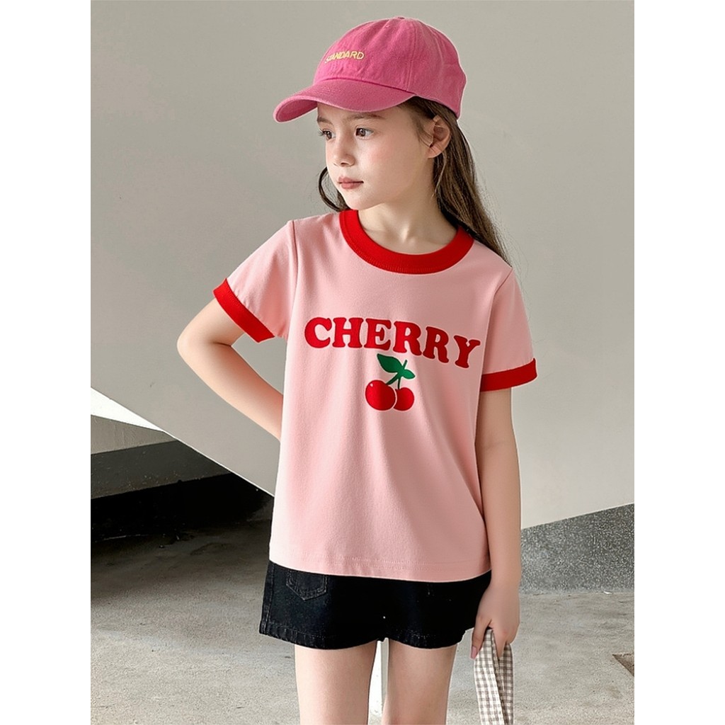 Versão coreana roupas infantis 2026 verão meninas puro algodão esportes Casual camiseta de manga curta roupas infantis e