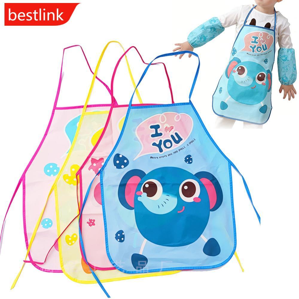 BESTLINK Avental Infantil Para Pintura , À Prova D'água Com Estampa De Desenho Animado , Conjunto De Mangas , Fácil Limp