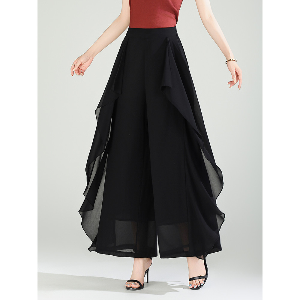 Chiffon Culottes feminino 2025 novo estilo solto sentir calças de dança verão calças finas mãe de meia-idade Drape calça