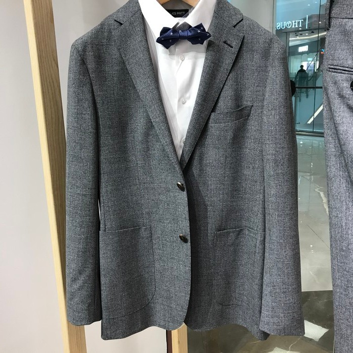 Yiw genuíno falso um perde dez negócios masculino moda lã pura gola plana único Breasted cinza terno terno