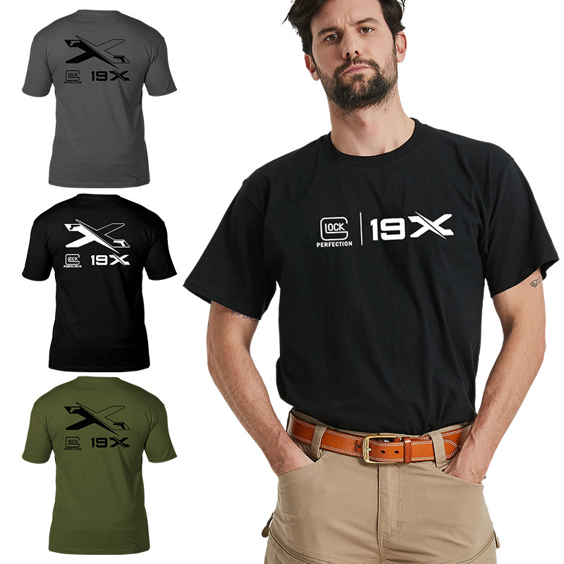 Glock novo estilo verão fã militar comemorativo de manga curta camiseta algodão confortável tamanho grande 19X impresso