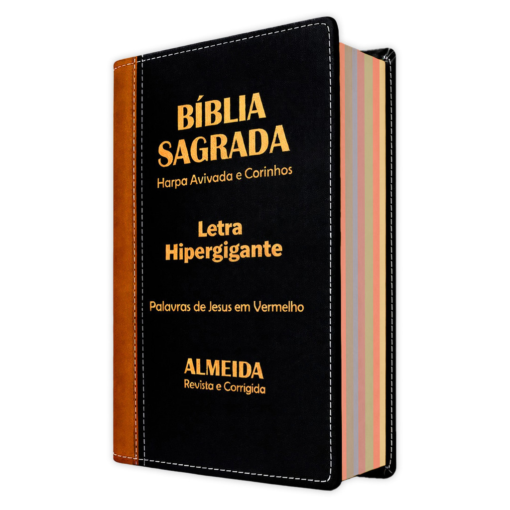 Bíblia Hipergigante -  Caramelo e Preta | ARC - João Ferreira de Almeida - Harpas -Com Índice por Cores