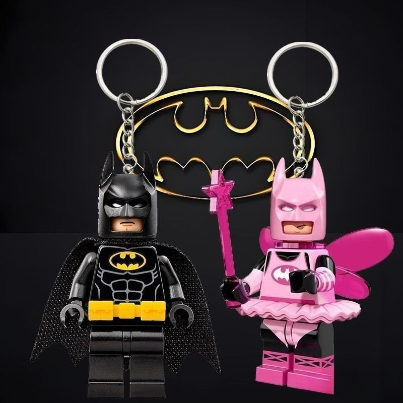 Compatível com chaveiro Lego Batman, concha preta, pingente de casal de fadas rosa, acessórios, bolsa pendente - preço: 