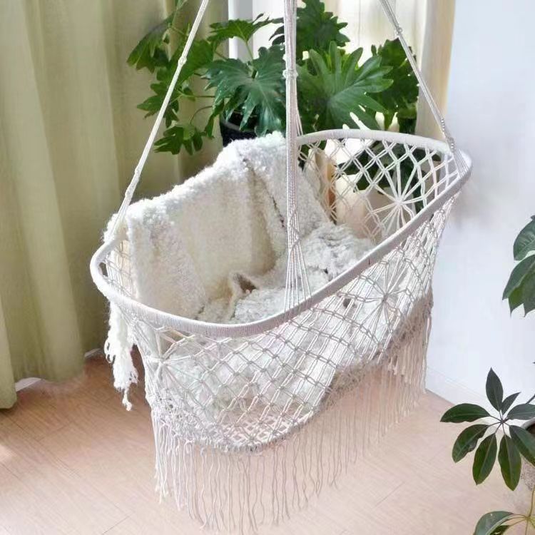 Cesta de suspensão cadeira doméstica interior do bebê borla rede pendurado cadeira ins estilo nórdico cadeira de balanço