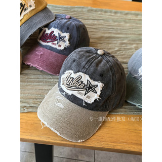 Americano Retro angustiado cor combinando carta buraco boné de beisebol das mulheres dos homens Casual casal estilo reme