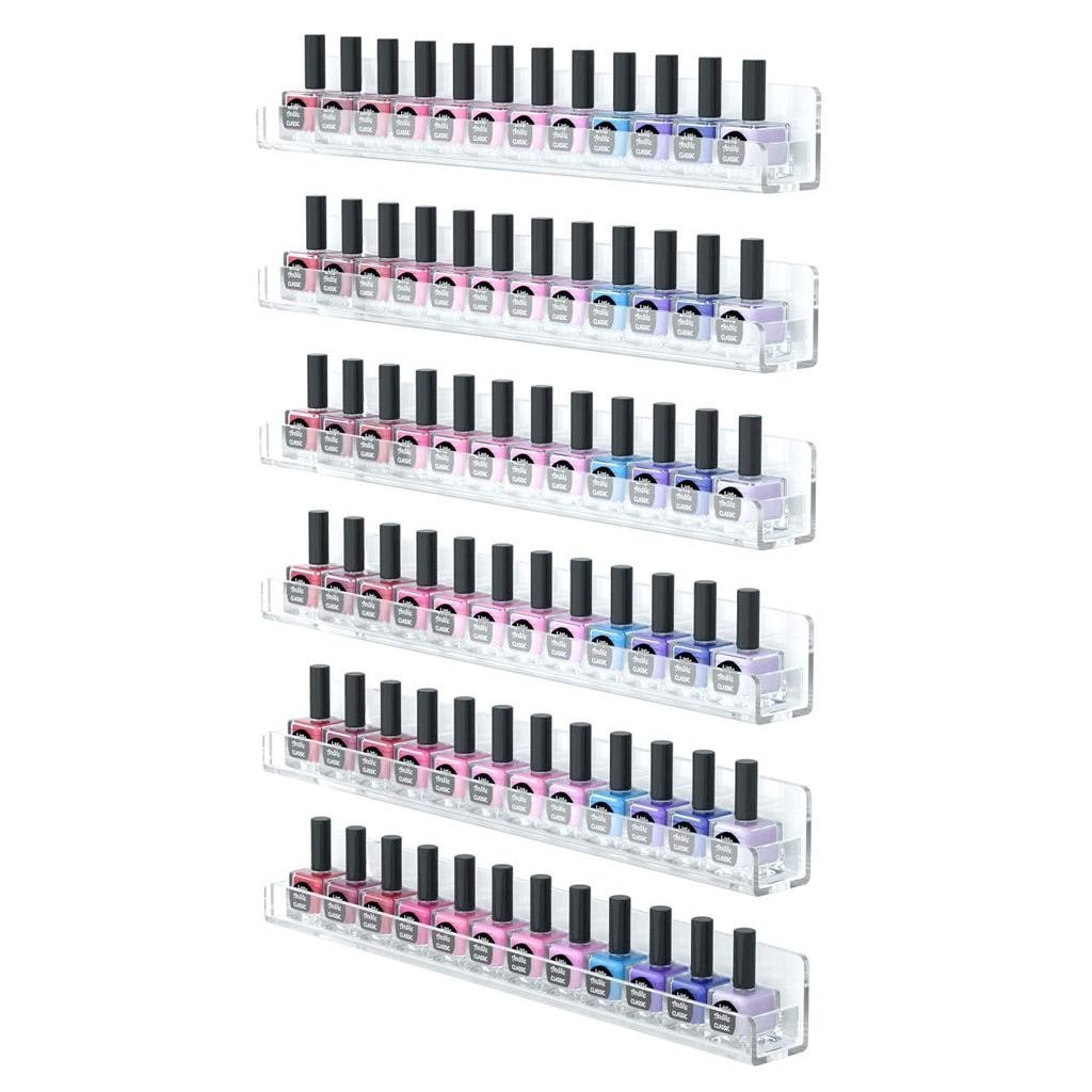Prateleira de Parede para Esmaltes FEMELI: Organizador de Esmaltes em Acrílico Transparente com 6 Prateleiras de 15 Pole