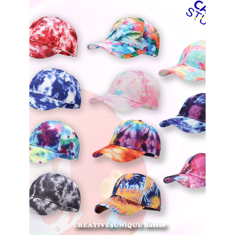 Boné de beisebol Tie-Dye ao ar livre guarda-sol protetor solar boné de pico versão coreana moda All-Match impresso chapé