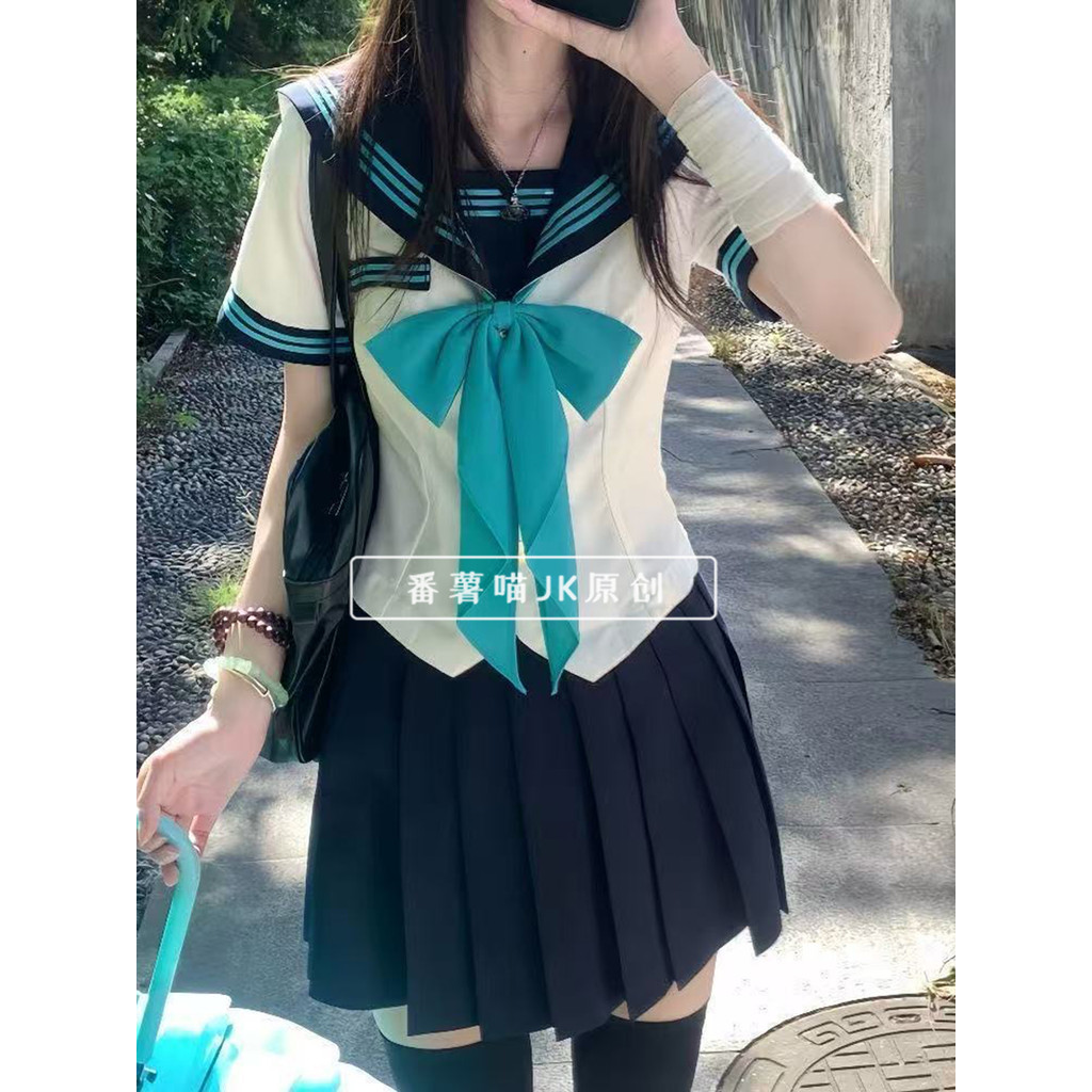 Doce batata Meow Original jk uniforme branco três marinheiro terno feminino de manga curta gola marinha cintura estreita