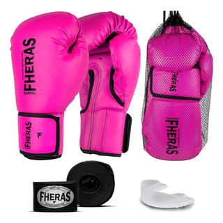 Kit Luva De Boxe Muay Thai Mma Bandagem E Bucal Fheras 14 OZ