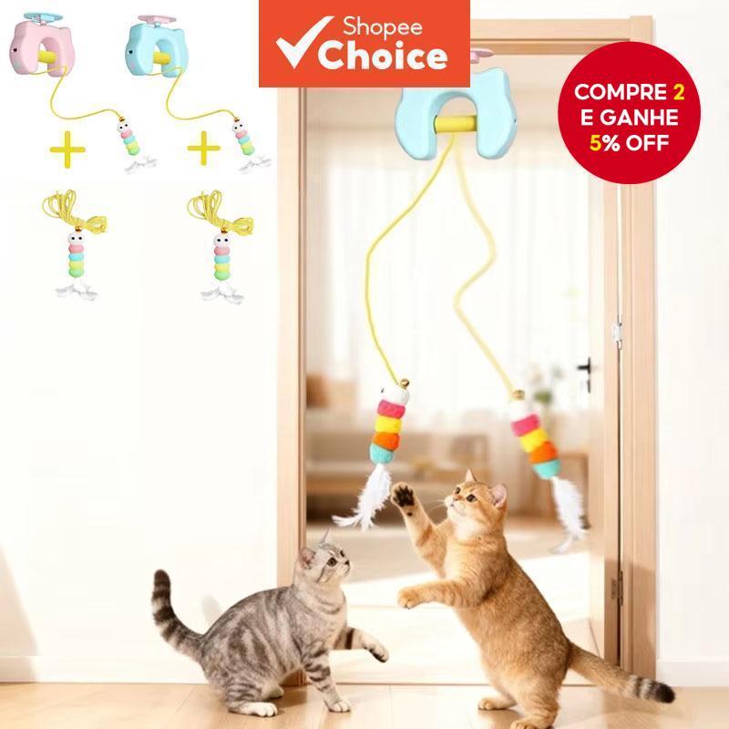 Novo Tipo de Brinquedo Elétrico para Gatos com 2 Cordas, Porta Pendurada Inteligente, Brinquedo de Penas com Movimento