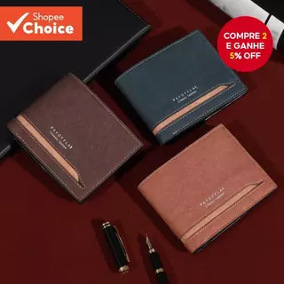 Carteira Masculina De Couro PU Slim Business-Design Horizontal Com Vários Compartimentos Para Cartõe