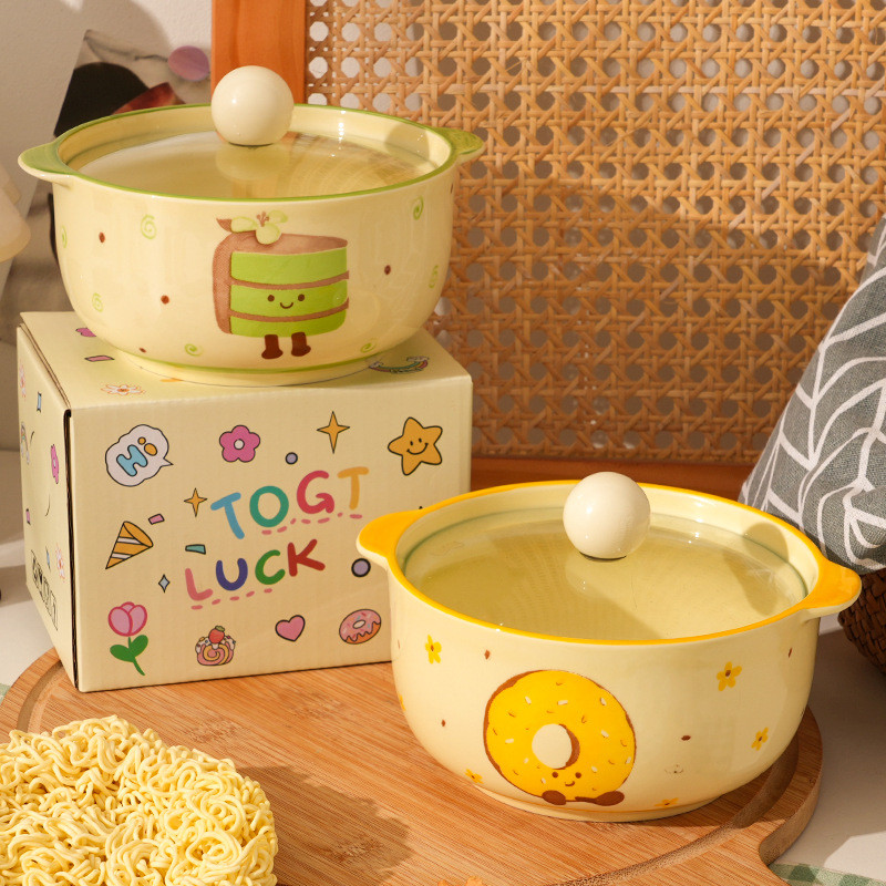 Tigela de Cerâmica Tea Talk Sweetheart para Macarrão Instantâneo, para Dormitório Estudantil, Tigela de Macarrão com Dua