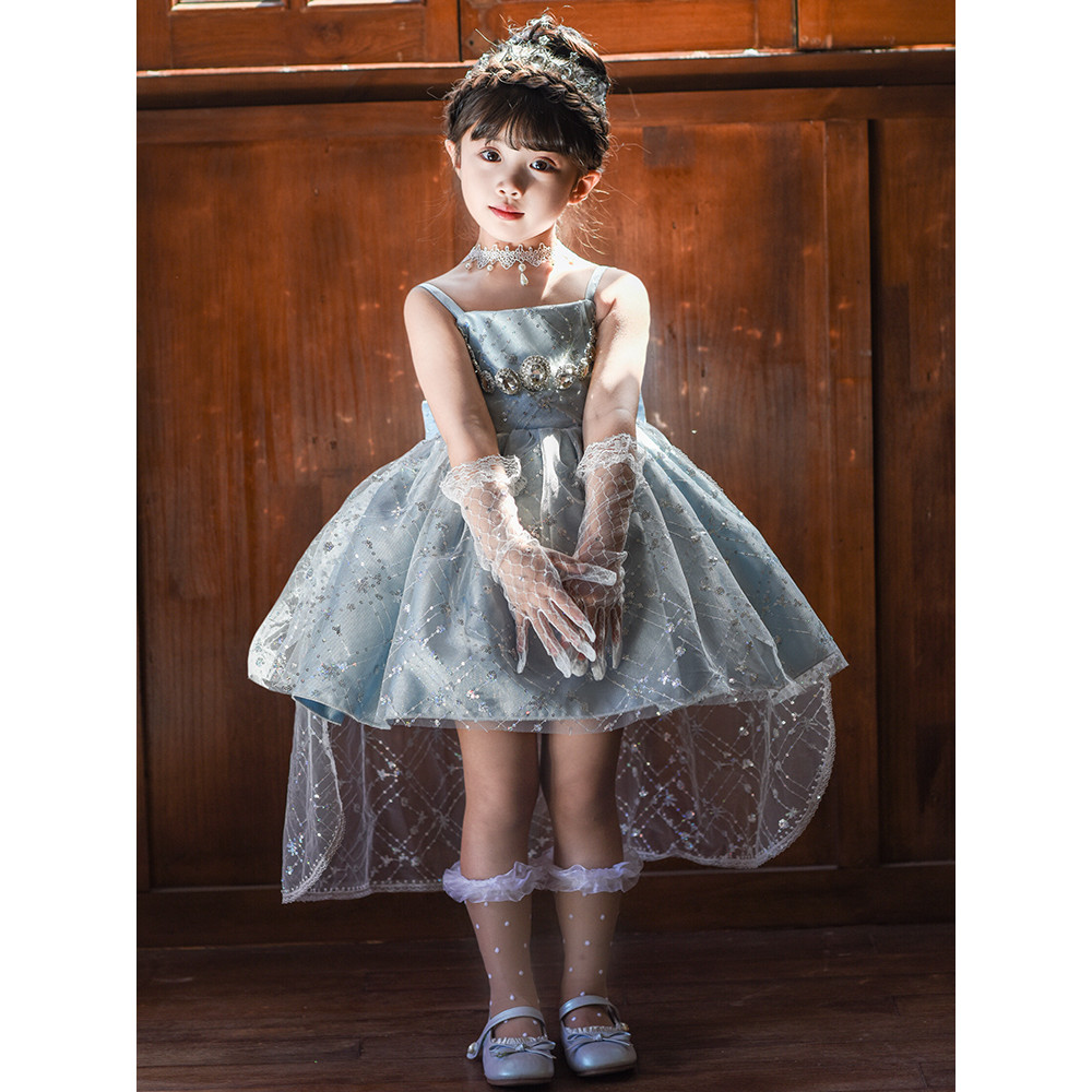 Menina bebê caixa de música aniversário Lolita vestido de princesa crianças menina Piano anfitrião vestido de desempenho