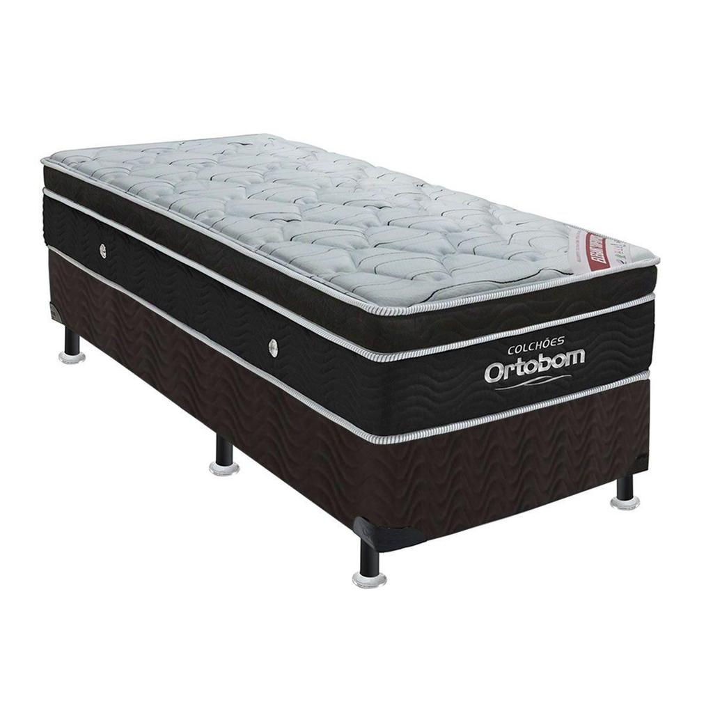 Conjunto Box Solteiro: Colchão Molas Ortobom SuperPocket Elegant + Base CRC Suede Black(88x188)