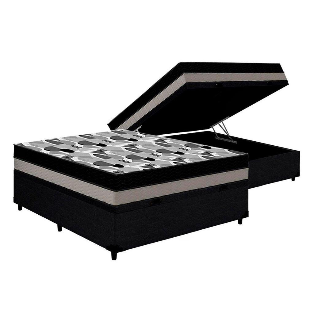 Cama Box Baú Casal: Colchão Ortopédico Ortobom D33 / EP ISO 100 Double Face + Base CRC CouranoBlack(138x188x20)