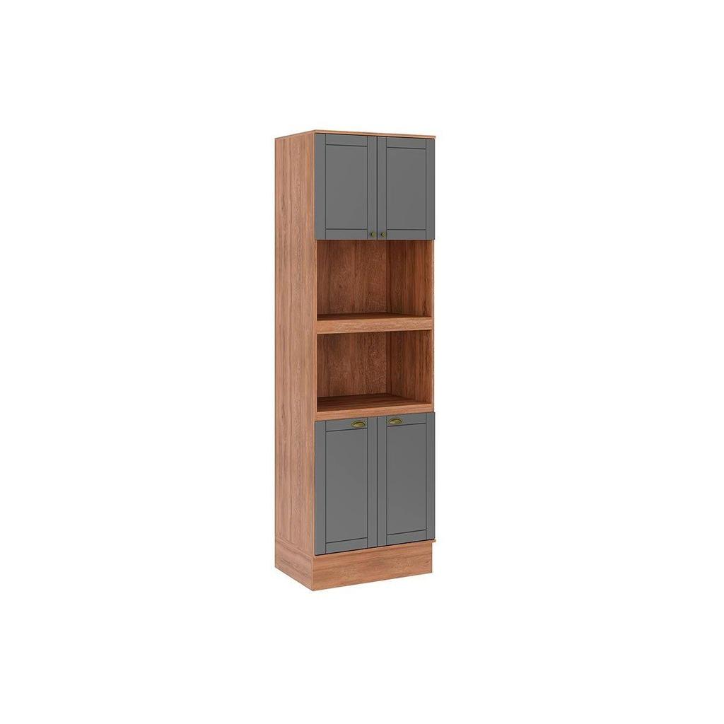 Torre Quente de Cozinha Paneleiro Bella 2616 c/ 2 Fornos 4 Portas 70cm Nogal/Cinza - Carraro