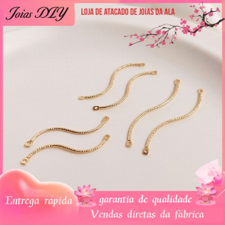 14K lote banhado a ouro flor fio onda fio torcido haste dupla pendurado em forma de S haste de suspensão DIY brincos bri
