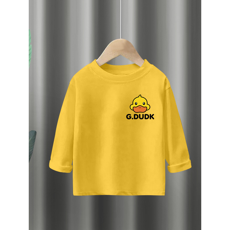 Desenhos animados Anime patinho impresso manga comprida algodão camiseta crianças em torno do pescoço solto camisa de fu