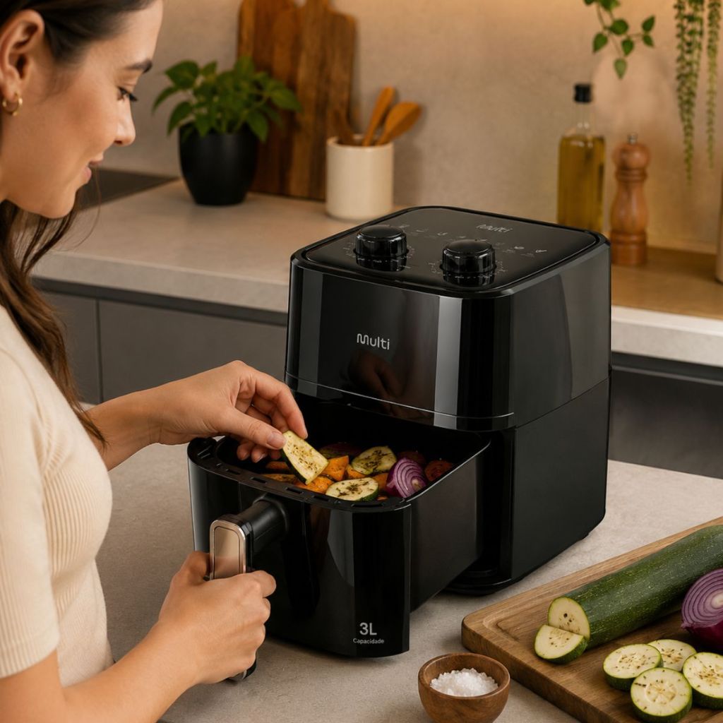 Air Fryer 3L Fritadeira Elétrica Sem Óleo Preta 127V Cozinha Saudável Batata Frango Legumes