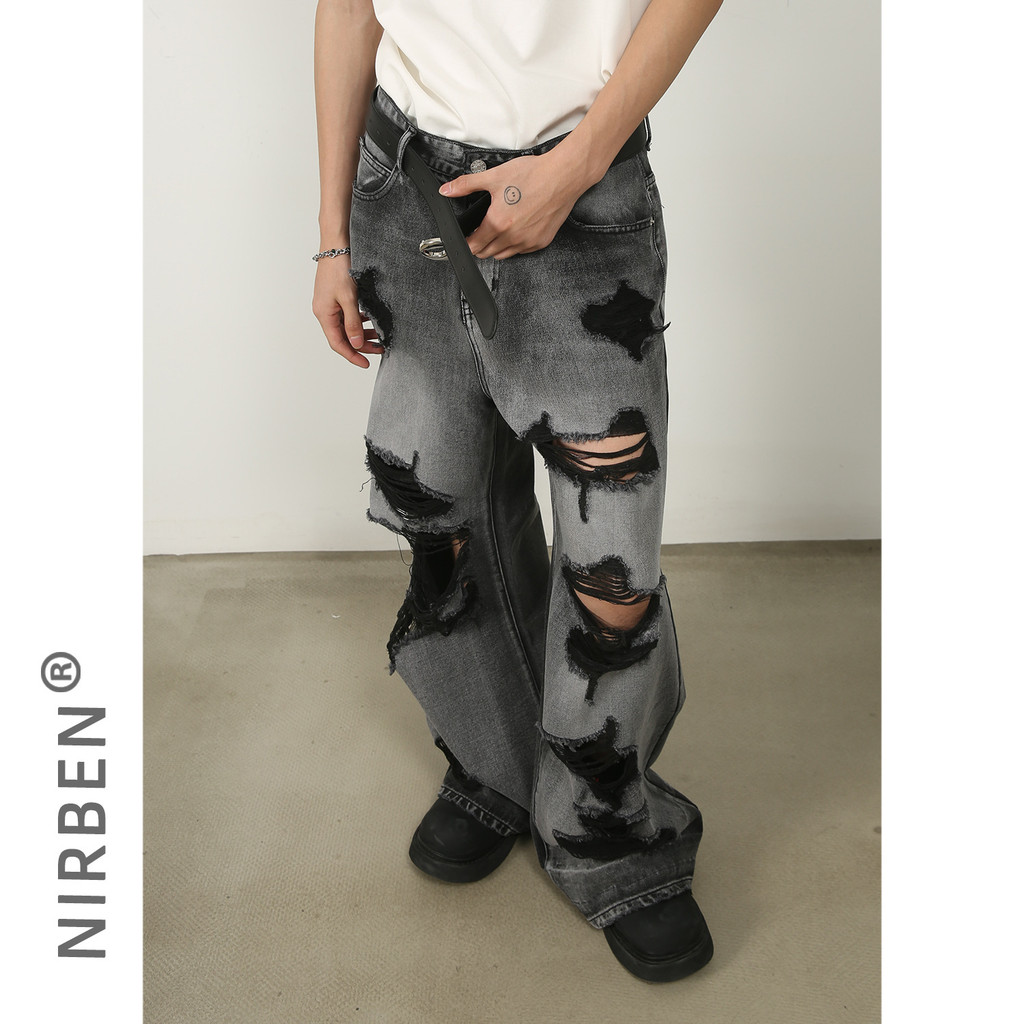 Jeans jeans jeans|Jeans rasgados de perna larga masculino novo estilo reto solto High Street vibe calças de chão
