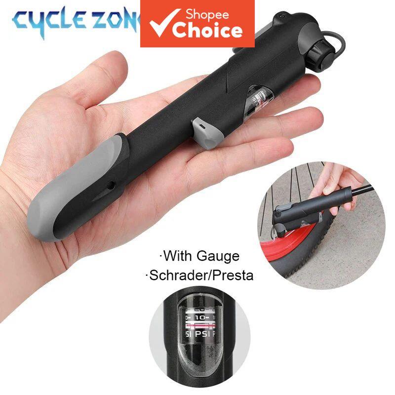 Bomba de Bicicleta Portátil Mini com Manômetro, Compatível com Válvula Schrader/Presta, Bomba de Ar de Alta Pressão para