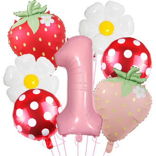 Morango margarida rosa número balão jardim de infância crianças festa de aniversário decoração dia 6 cena Layout