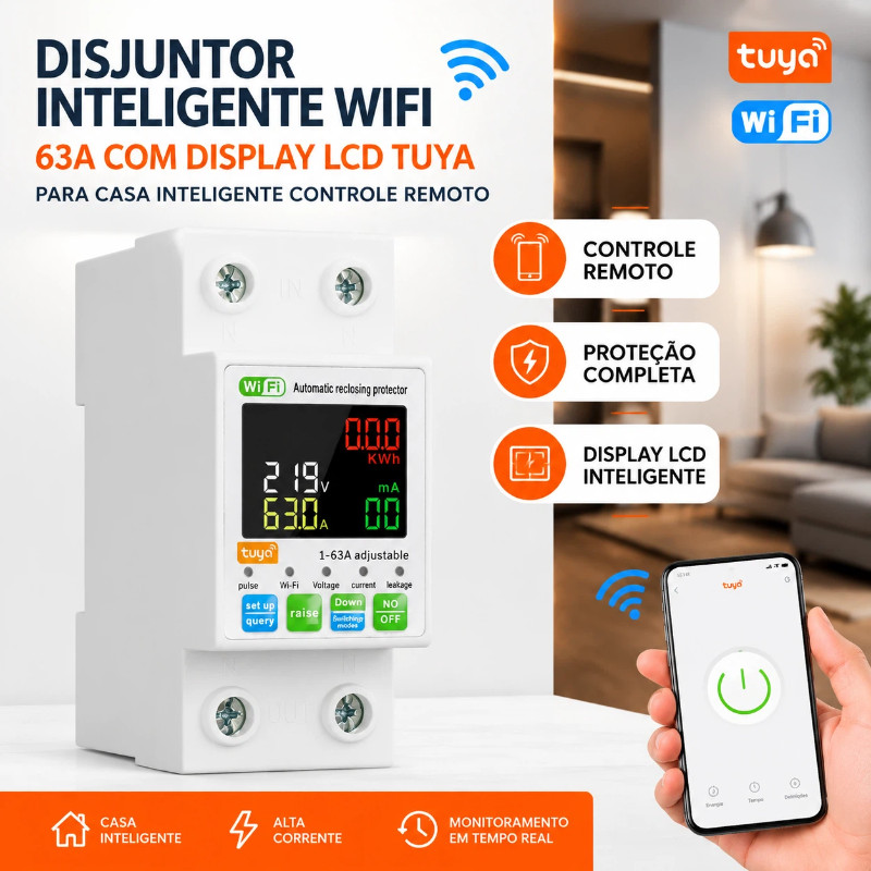 Disjuntor Inteligente Wifi 63a Com Display Lcd Tuya Para Casa Inteligente Controle Remoto