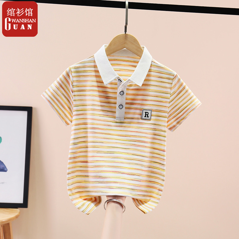 Algodão puro verão camiseta de manga curta meninos camisa POLO roupas infantis médio grande crianças meninos listrado ro