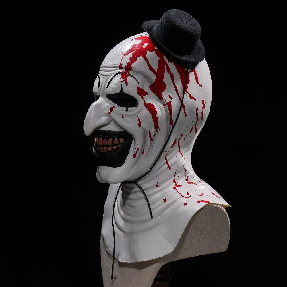 Horror Terrificador Arte O Palhaço Máscara Cosplay Assustador Sangrento Demônio Mal Coringa Chapéu Capacete De Látex Fes