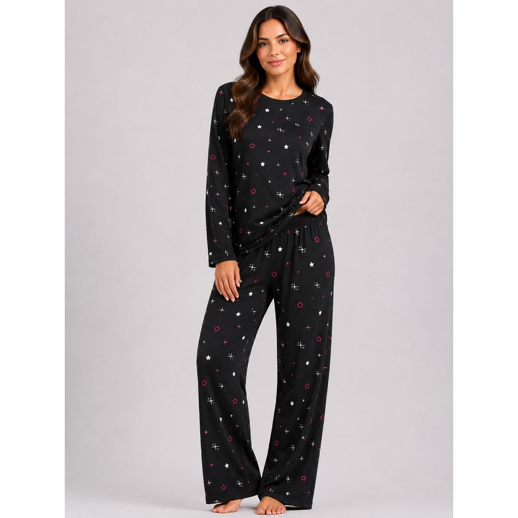 Conjunto de Dormir Baby Doll Pijama Frio Inverno Feminino Suede